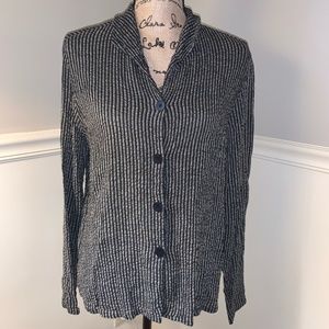 EILEEN FISHER Striped Seersucker Blouse L